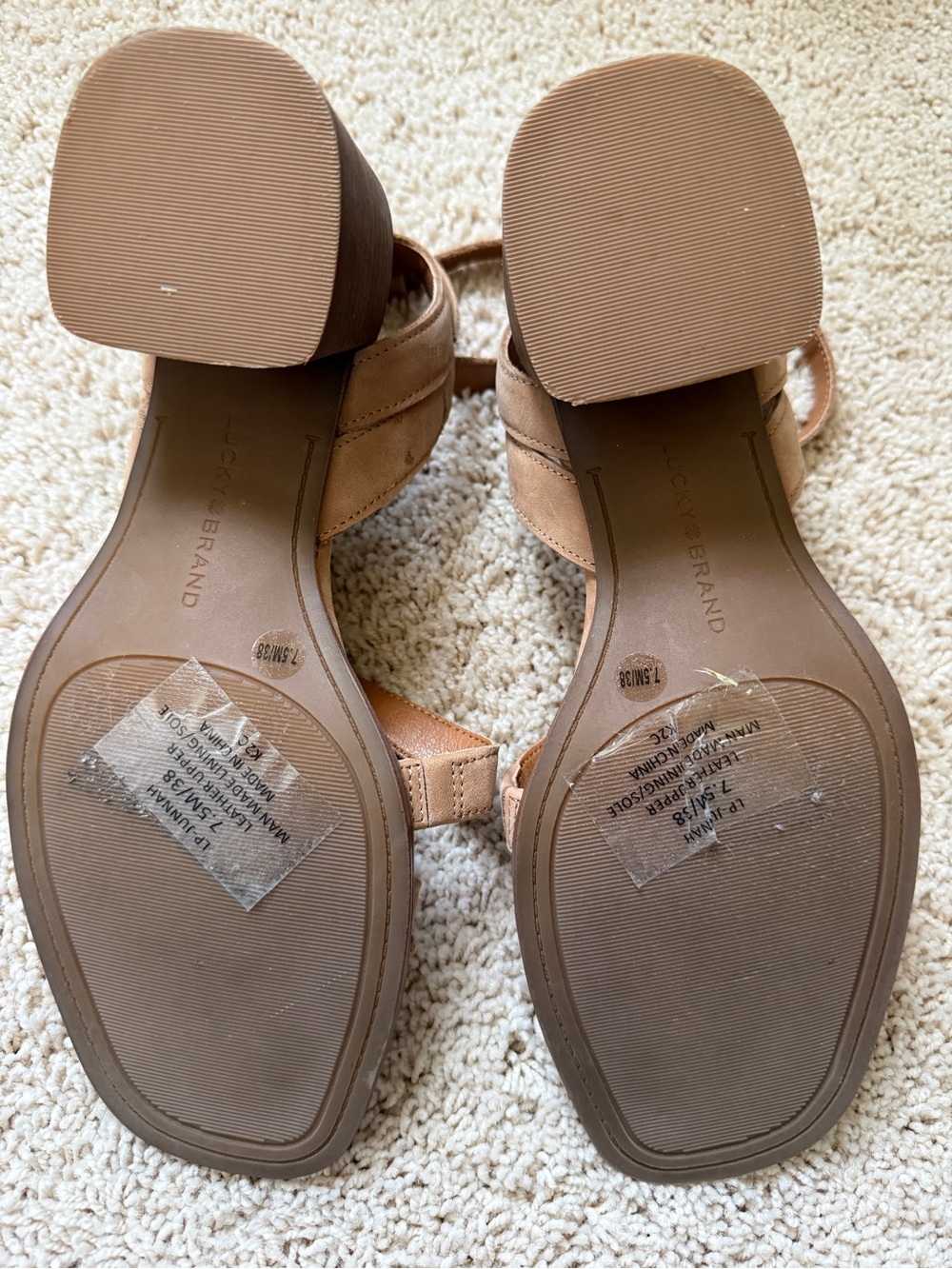 Lucky Brand Women's Beige/Tan Suede Strappy Heeled Sandals - Picture 4 of 7